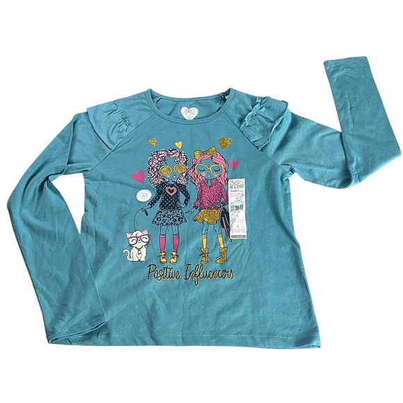 365 Kids from Garanimals Other - 365 Kids from Garanimals Long Sleeve Ruffle Tee Girls 8 Aqua Positive Influencer